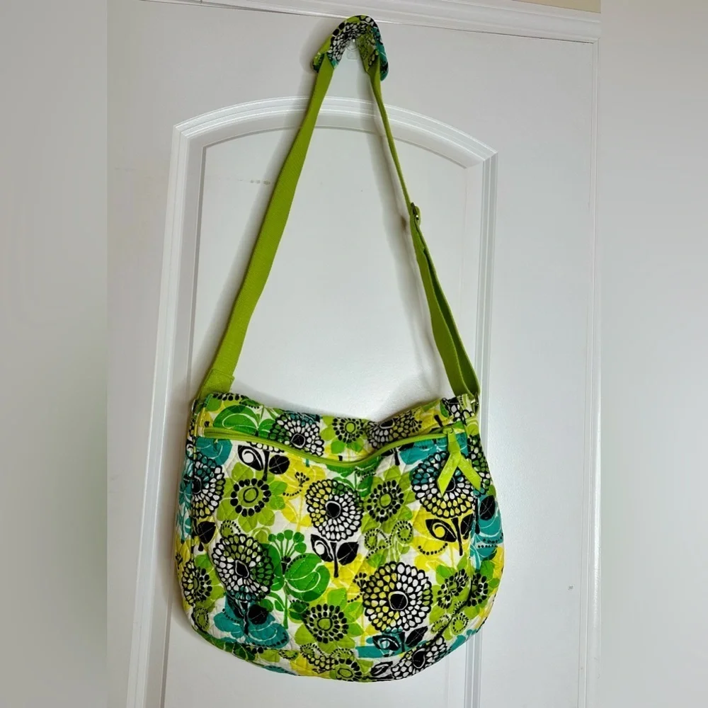 Vera Bradley Naturecore Limes Up Green Floral Quilted Laptop Bag Festival